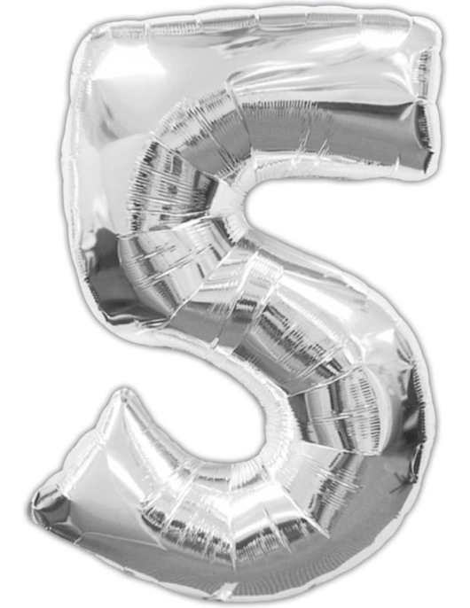 Silver Metallic No.5 Foil Helium Balloon 34 x 25inches