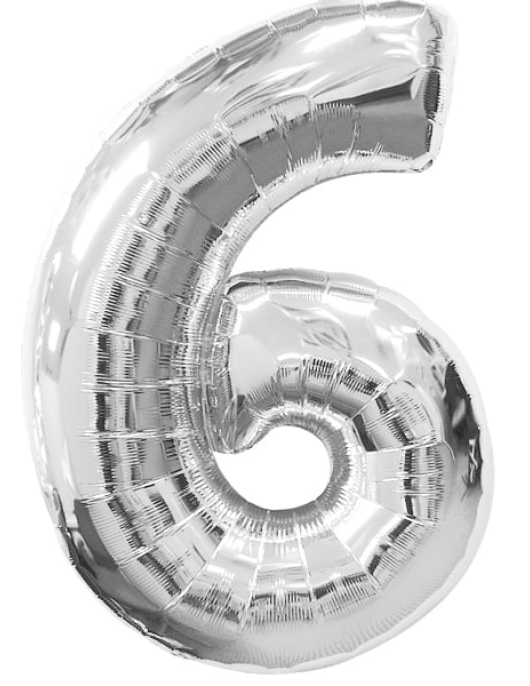 Silver Metallic No.6 Foil Helium Balloon 34 x 23inches