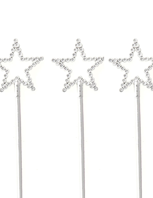 Magical Silver Star with Stick - 6 pcs