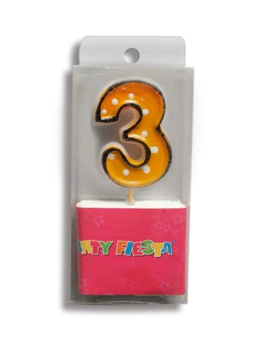 Yellow Polka Dots Numeral #3 Birthday Cake Candle