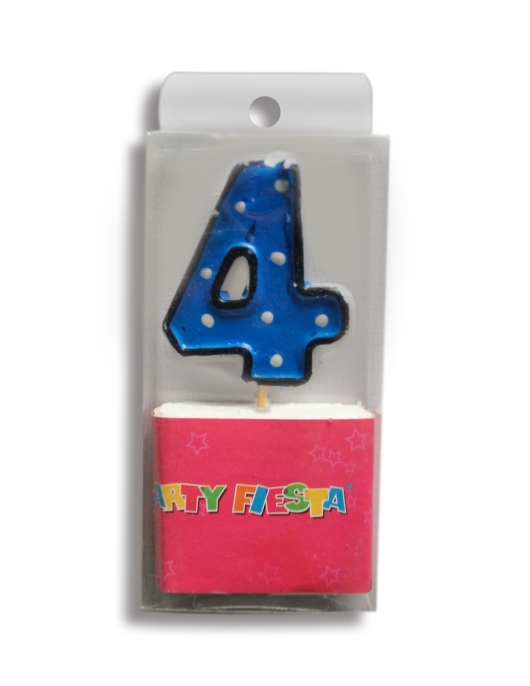 Blue Polka Dots Numeral #4 Birthday Cake Candle
