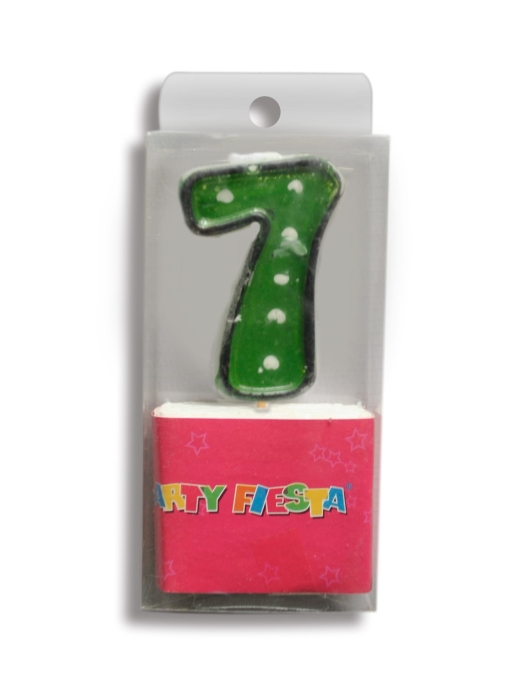 Green Polka Dots Numeral #7 Birthday Cake Candle