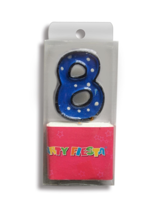 Blue Polka Dots Numeral #8 Birthday Cake Candle