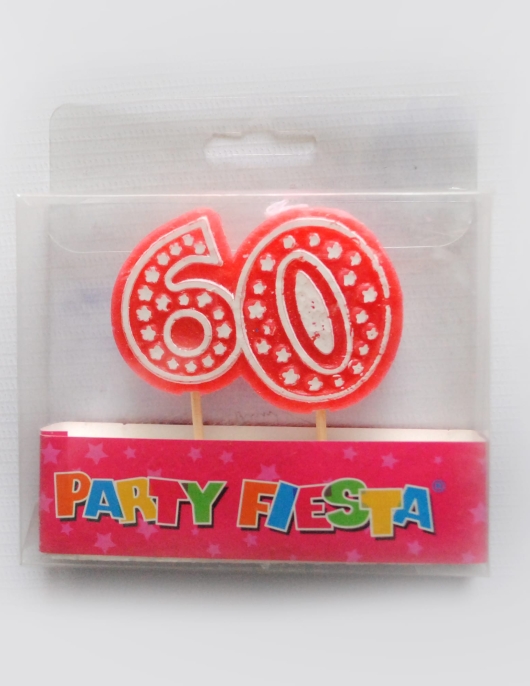 Red Number 60 Candle With Star Printed