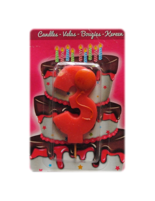 Balloon Printed Numeral #3 Cake Candle