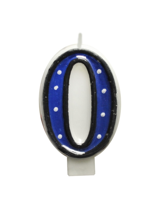 Blue Polka Dots Numeral #0 Birthday Cake Candle