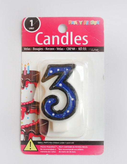 Blue Polka Dots Numeral #3 Birthday Cake Candle