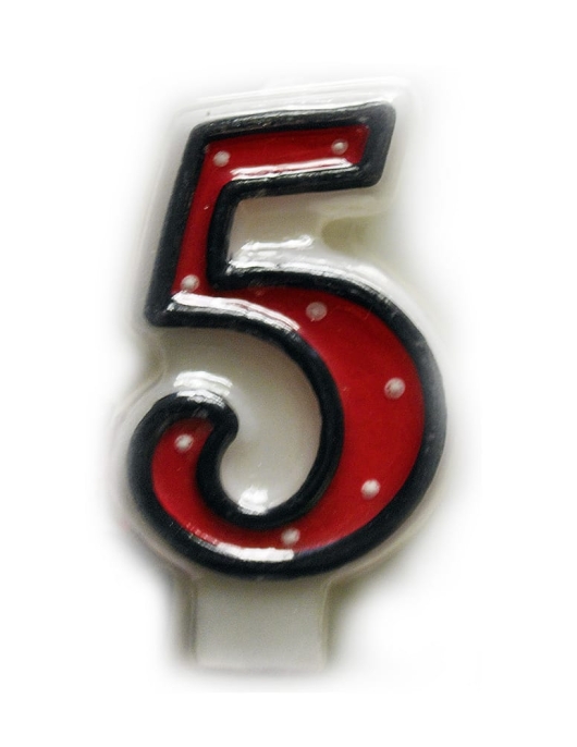 Red Polka Dots Numeral #5 Birthday Cake Candle