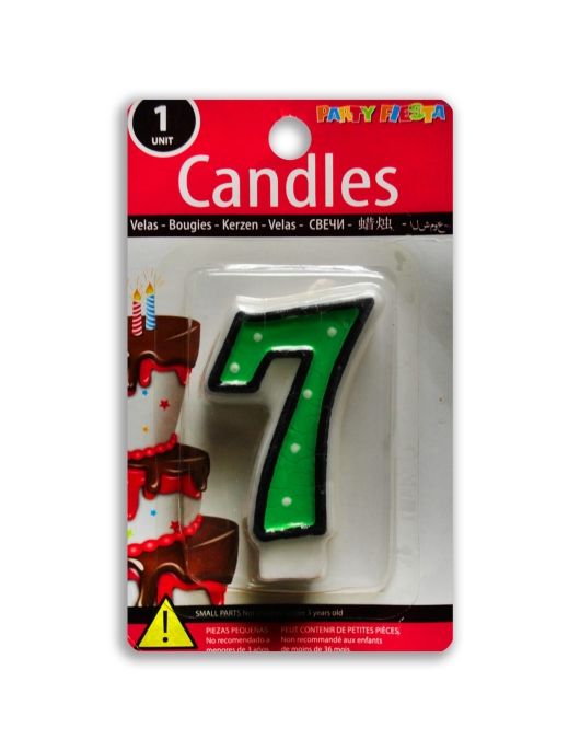 Green Polka Dots Numeral #7 Birthday Cake Candle
