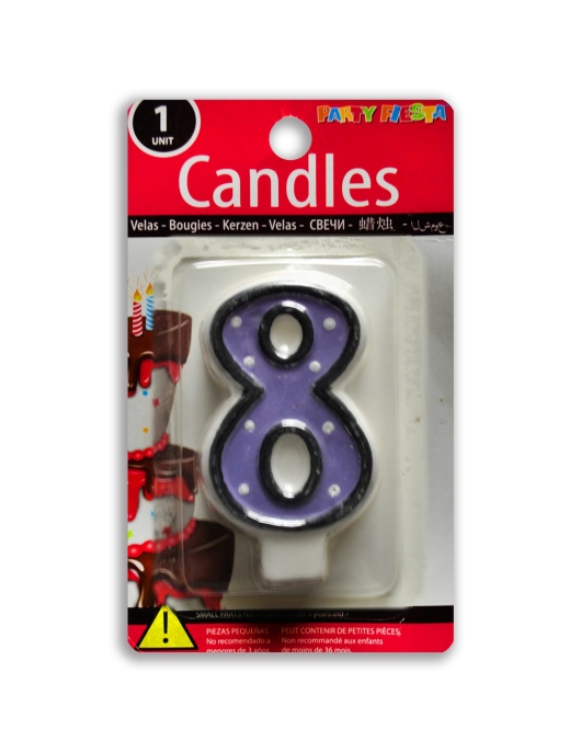 Purple Polka Dots Numeral #8 Birthday Cake Candle