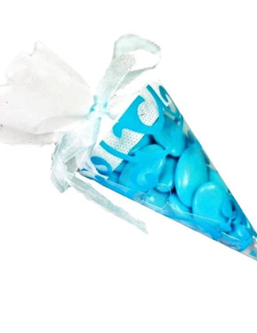 Sachet De 06 Pieces Lrg mm Color – 8 (Plastic Kids Confectionery Cone With Ribbon) Printed Blue Flower