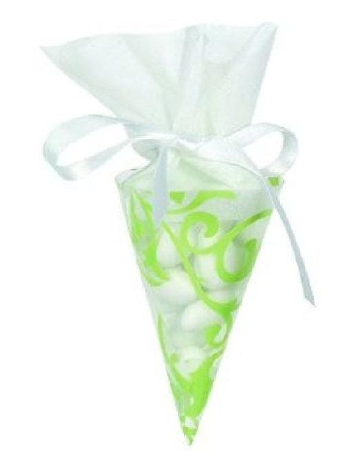 Sachet De 06 Pieces Lrg mm Color – 10 (Plastic Kids Confectionery Cone With Ribbon) Printed Green Flower