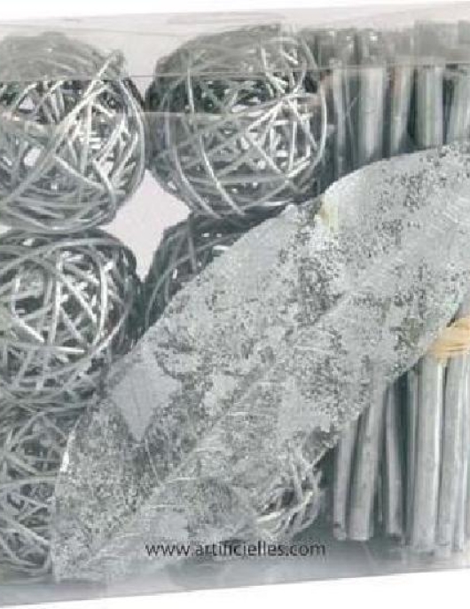Assortment Fagots, Rattan Balls and Leaf - Silver