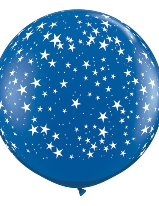 Blue Large Balloon White Star Printed 100cms 1pcs