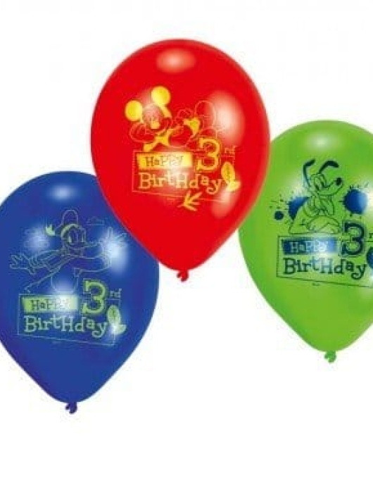 Assorted Mickey Mouse 3rd Happy Birthday Large Balloons 28cms 6pcs