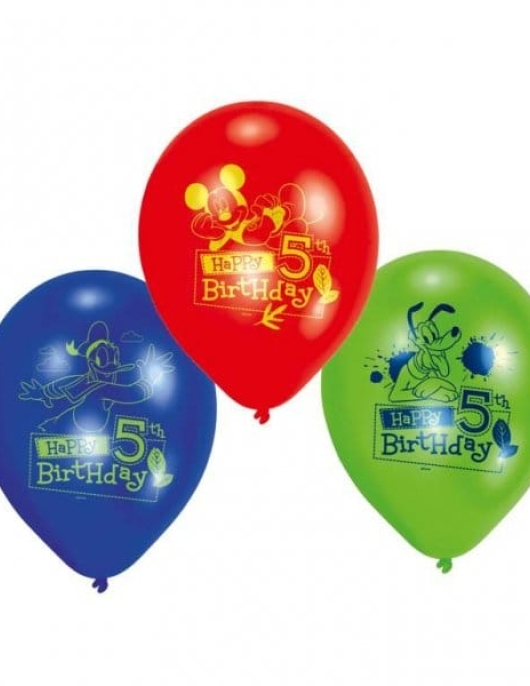 Assorted Mickey Mouse 5th Happy Birthday Large Balloons 28cms 6pcs