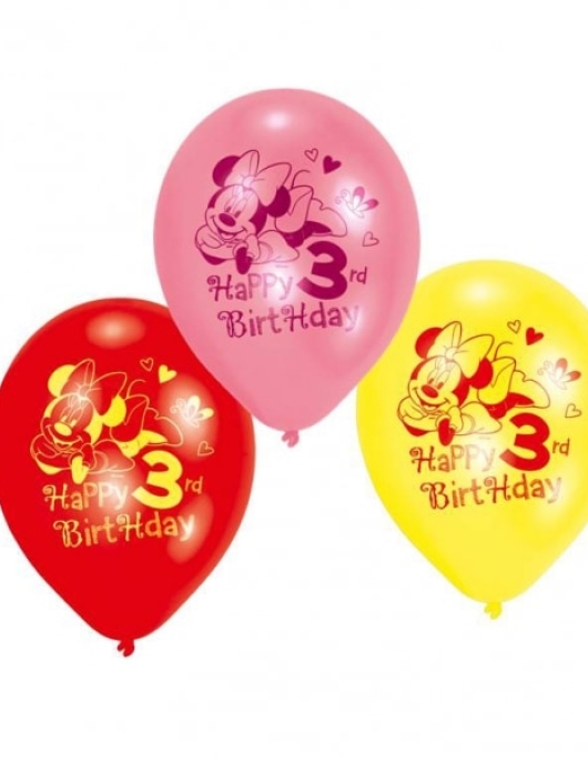 Assorted Minnie Mouse 3rd Happy Birthday Large Balloons 28cms 6pcs