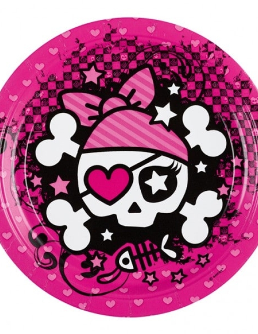 Pirate Party Pink Round Paper Plates 23cms