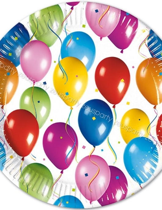 Happy Birthday Balloons Round Paper Plates 23cms