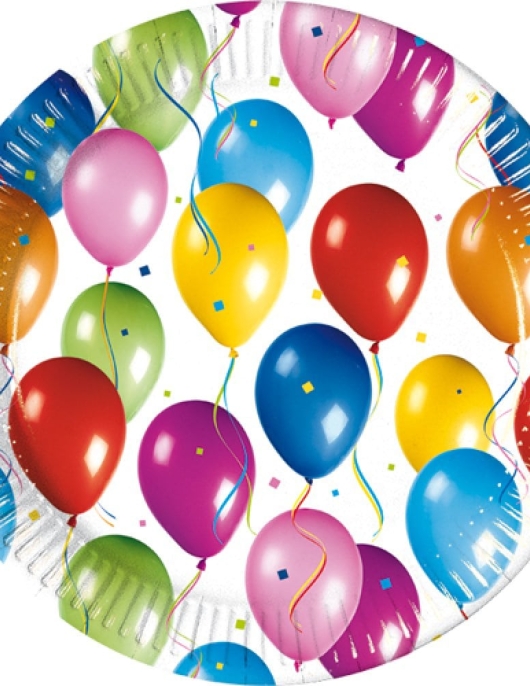 Happy Birthday Balloons Round Paper Plates 19.5cms