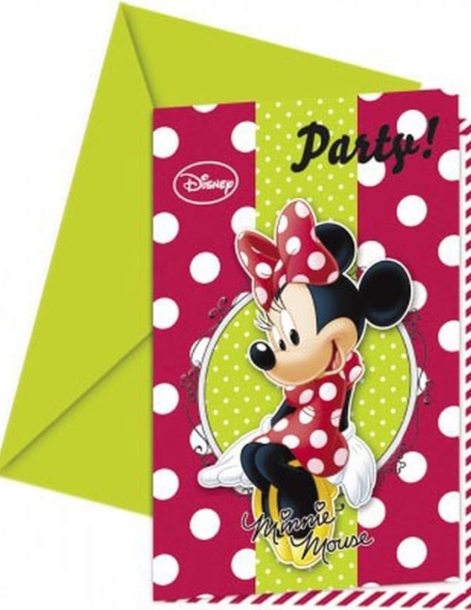 Minnie Mouse Pink Polka Dots Invitations with Envelopes 6pcs