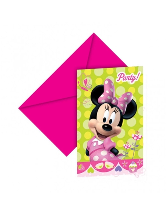 Minnie Mouse Green Polka Dots Invitations with Envelopes 6pcs