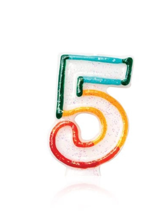 Birthday Candle Shape 5 Number (White With Multi Outline)