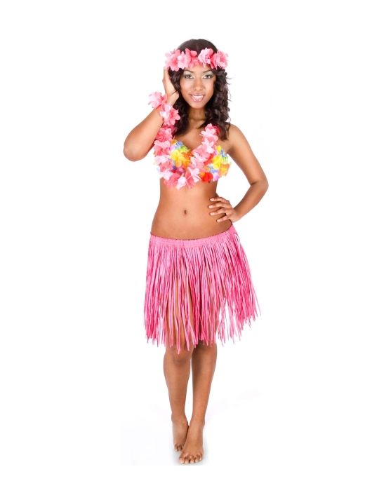 Pack of 1 - Women Falda Pink Hawaiian Hula Skirt 55cm 
