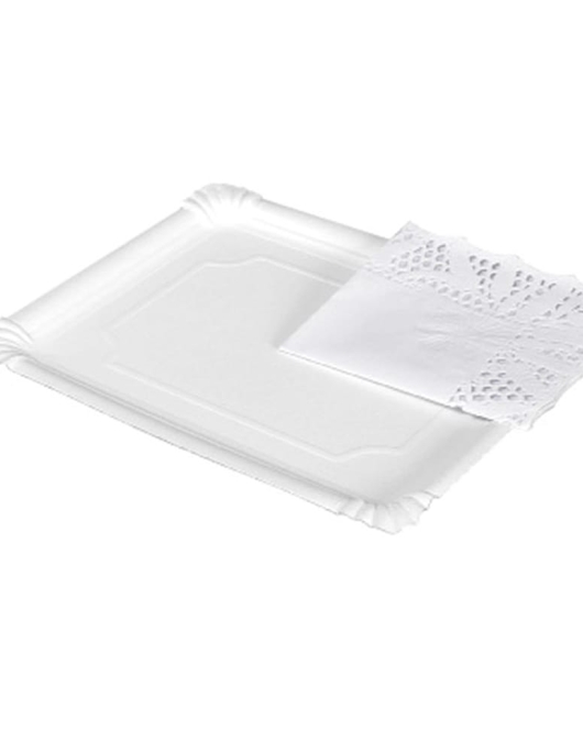 White Rectangle Paper Platters with Doilies