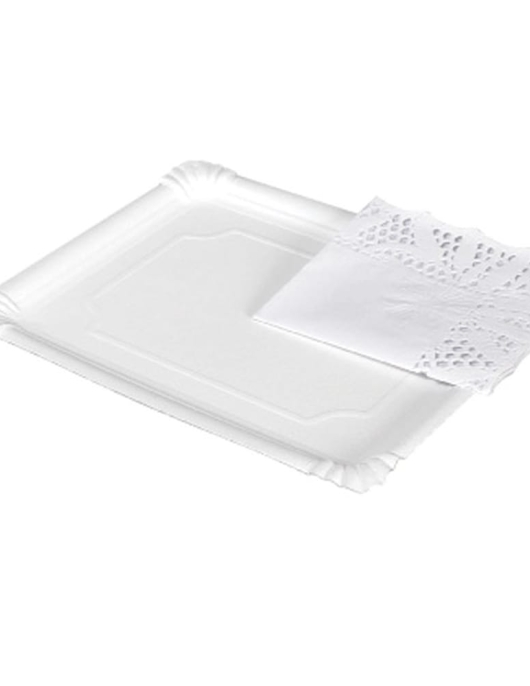 White Rectangle Paper Platters with Doilies
