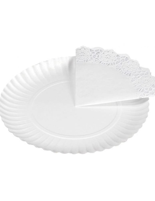 White Round Paper Platters with Doilies