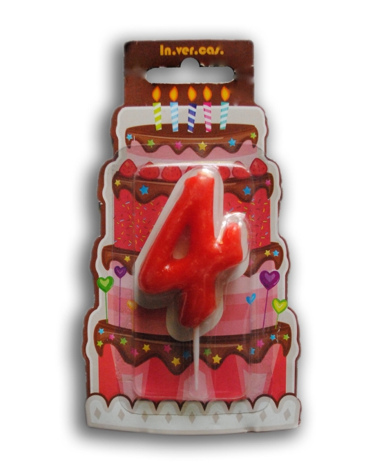 Red Numeral #4 Cake Candle