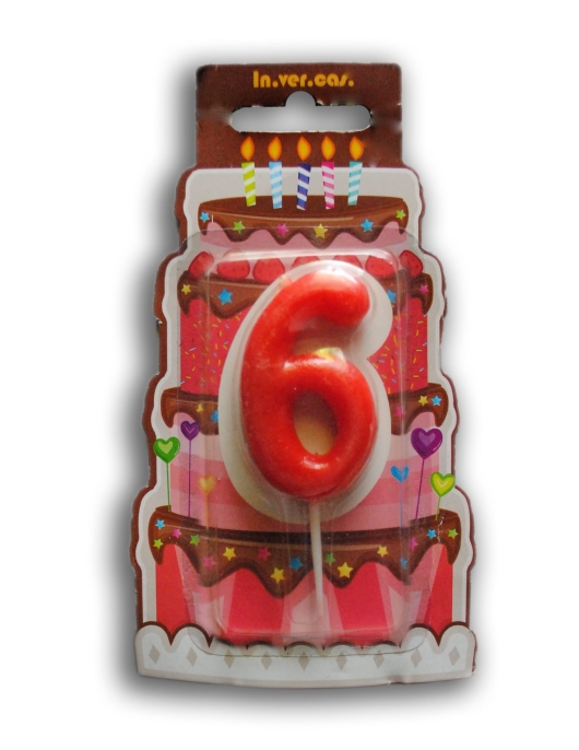 Red Numeral #6 Cake Candle