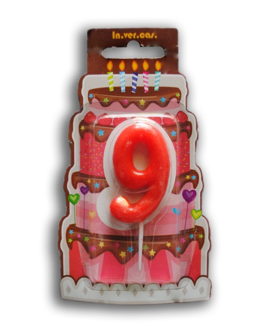 Red Numeral #9 Cake Candle
