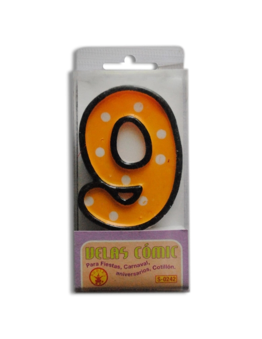 Yellow Polka Dots Numeral #9 Birthday Cake Candle