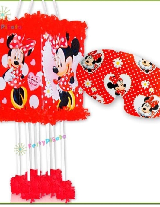 Minnie Mouse Classic Polka Dots Paper Pinata with Blindfold 20 x 20 x 30cm