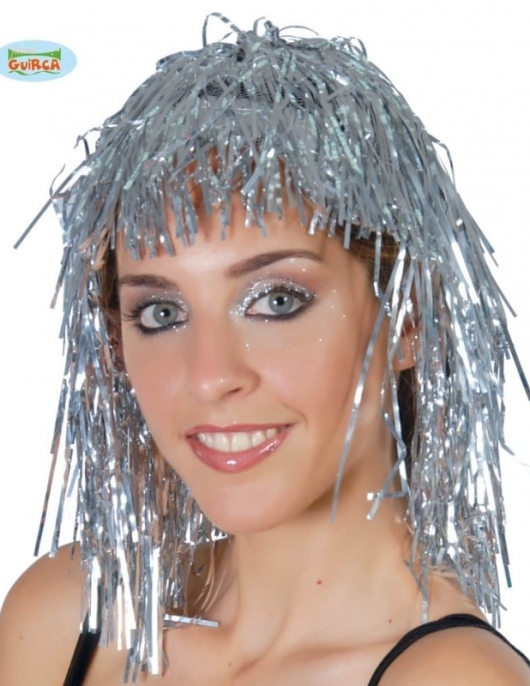 Silver Foil Tinsel Wig