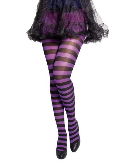 Pack of 1 Pair - Tights Black & Purple Striped