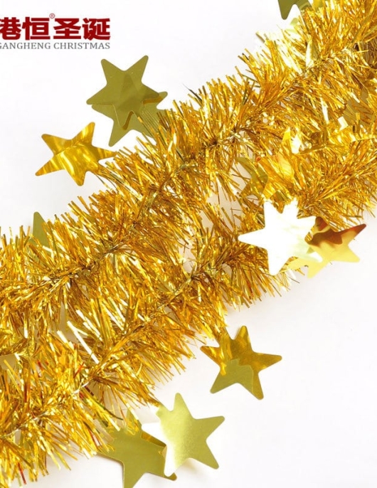 Golden Tinsel Glitter Garland with Star 1.8 meters