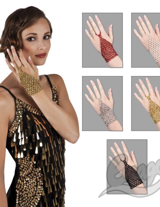 Pack of 1 - Women Metallic Gold Beaded Plastic Hand Glove 