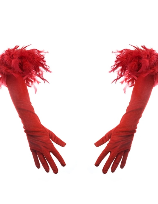 Pack of 1 Pair - Long Fancy Gloves with Feather Trimmings 