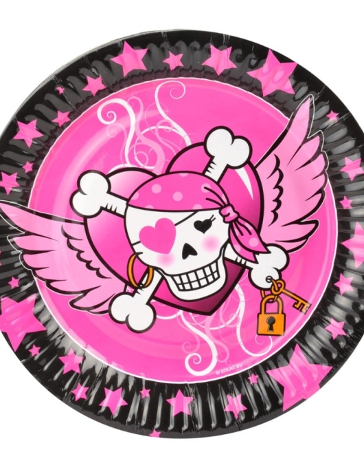 Pirate Party Pink Round Paper Plates 23cms