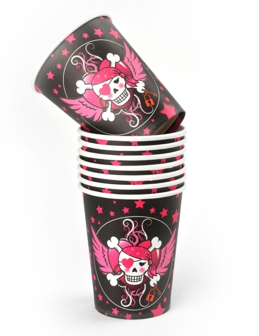 Pirate Girl Pink Skull Wings Paper Cups 250 ml