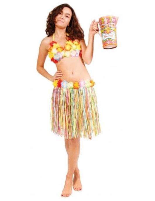 Pack of 1 - Women Raffia Hawaiian Skirt with Flowers Rok 45 cms