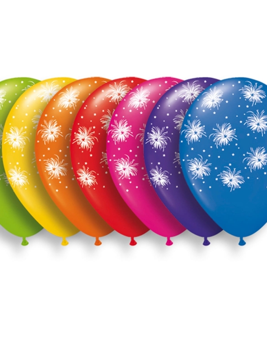 Assorted Fireworks Printed Pastel Balloons 24cms 8pcs