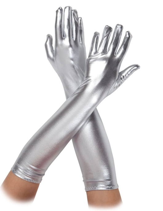 Pack of 2 - Silver Shiny Long Gloves