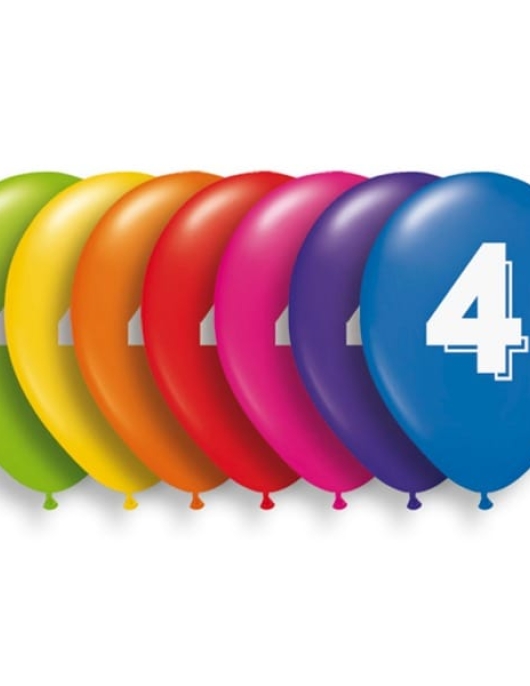 Assorted Number 4 Balloons 30 cm