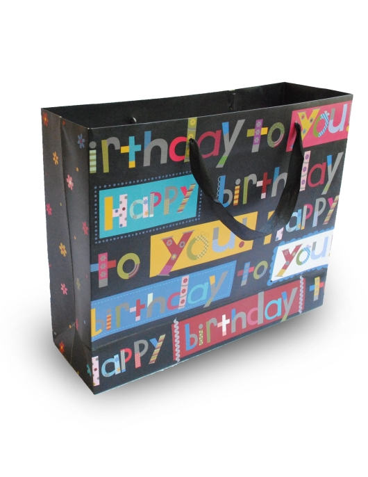 Happy Birthday To You Black Gift Paper Bags 32 x 26 x 10cms