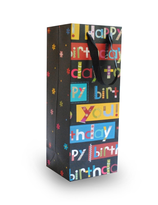 Happy Birthday To You Black Gift Paper Bags 12.7 x 36.5 x 11.5cms