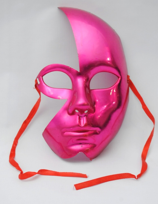 Plastic Male Half Face Mask- Metallic Red / Hot Pink